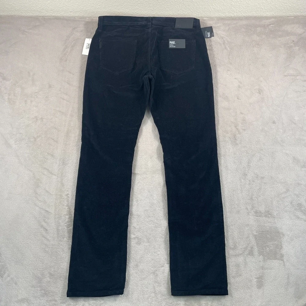 PAIGE Federal Slim Straight Pants Men 34x34 Royal Black Corduroy‎ USA NWT $200